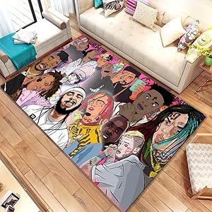 Hiphop Muziek Sterren Rechthoekig Bedrukt Patroon Met Antislip Vloerkleed Baby Speeltuin Kruipende Vloer Yogamat Woonkamer Tapijt 90X150Cm