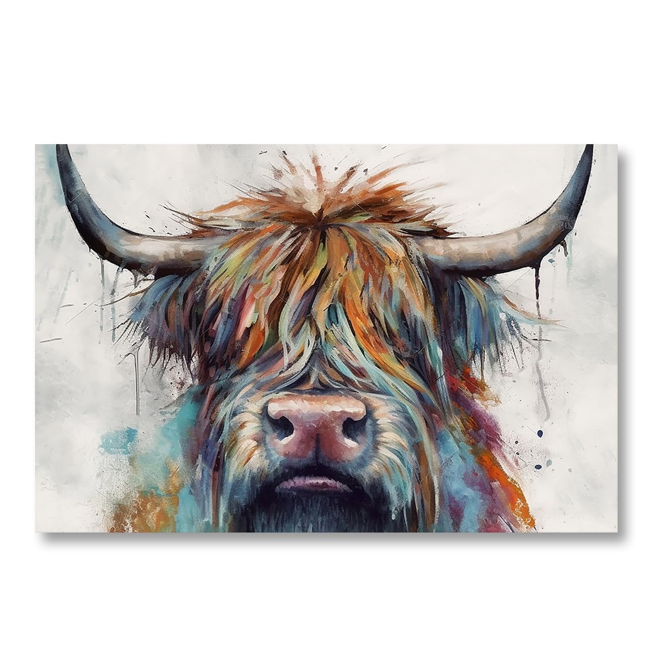 CCWACPP Highland Cattle Canvas Wall Art Abstract Animal Pictures Wall Decor Colorful Cow Painting Print Rustic Farmhouse Decor Frame (Highland Cattle - Image 2