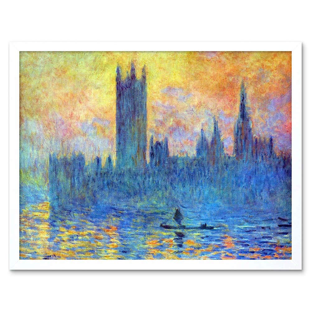 Wee Blue Coo Monet London Parliament Winter Old Master Painting Art Print Framed Poster Wall Decor 12X16 Inch