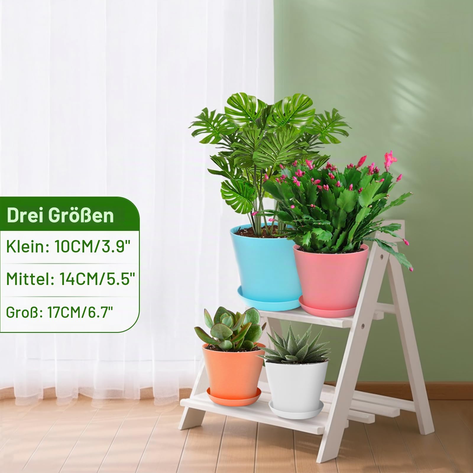 KINGLAKE 8 Stück 14cm Blumentöpfe Pflanztöpfe Klein, übertopf Pflanztopf Anzucht Plastik mit Untersetzer, Blumentopf Kunststoff Set, Topf Kleine Flower Pot für Pflanzen Kakteen Sukkulenten-Bunt Garten