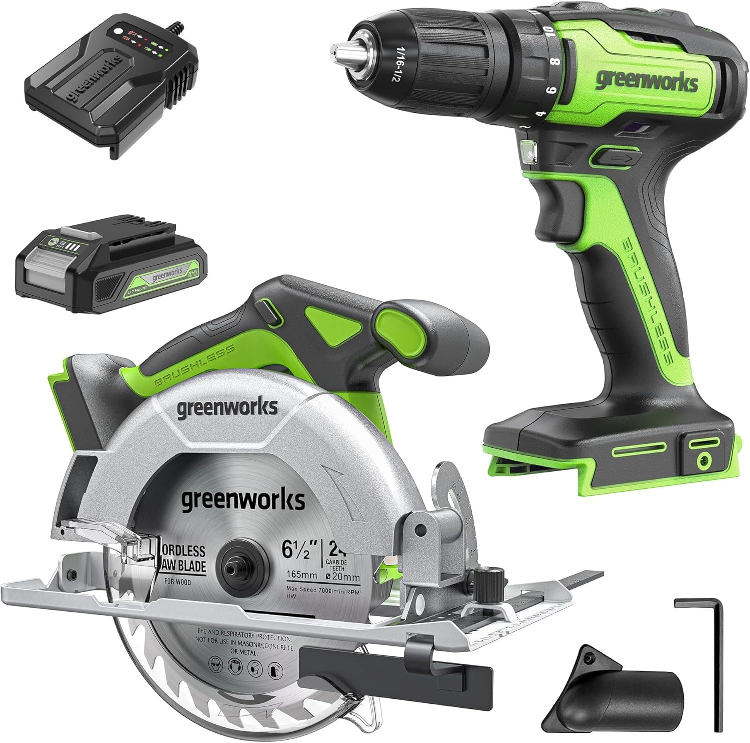 Greenworks 24V accuboormachine zonder koolborstels, 45 Nm 16,5 cm