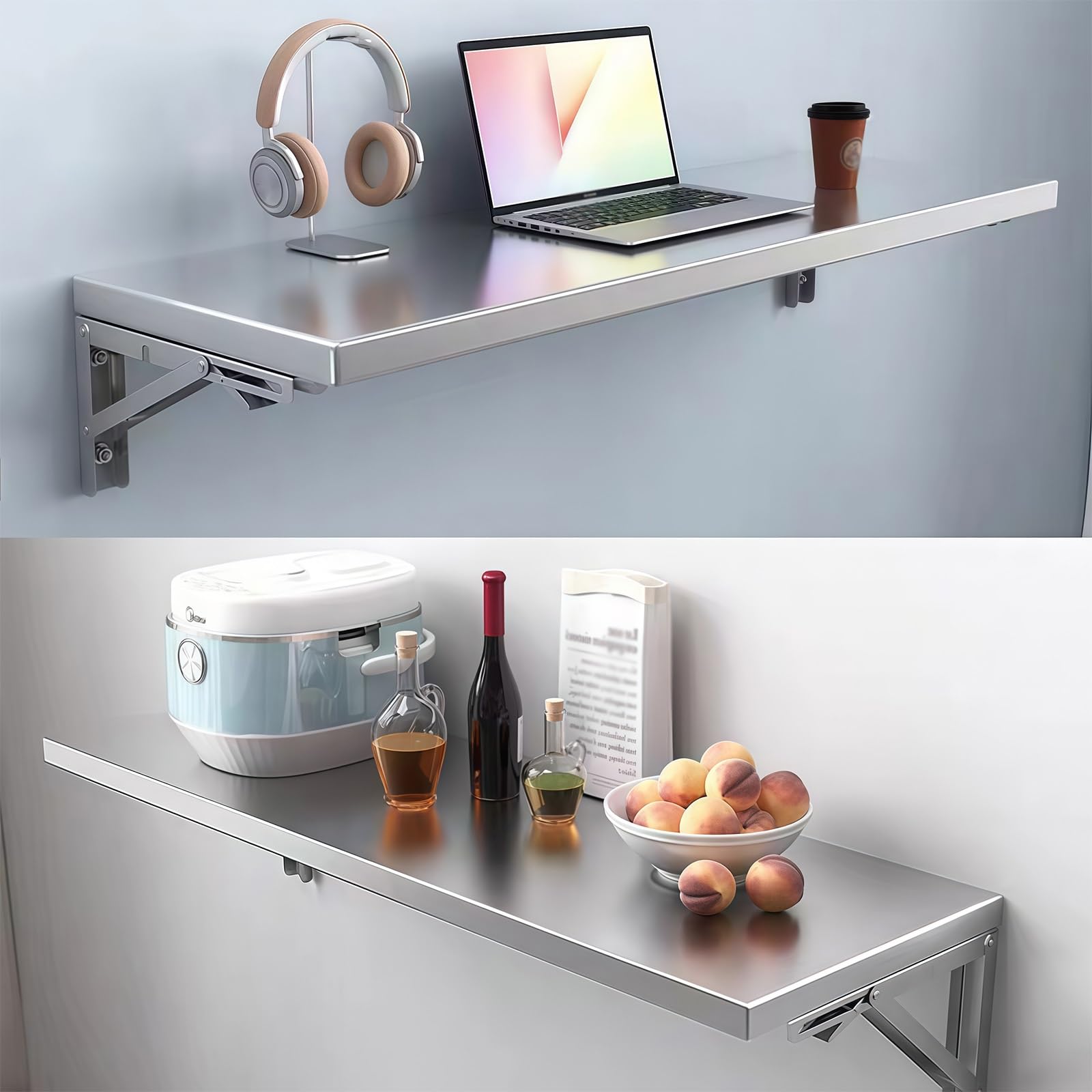 Table Pliante Murale en Acier Inoxydable,Table Murale Pliable, Table à Manger, Facile À Poser for Cuisine, Chambre, Salon, Bureau(100x40cm/39.3x15.7in)