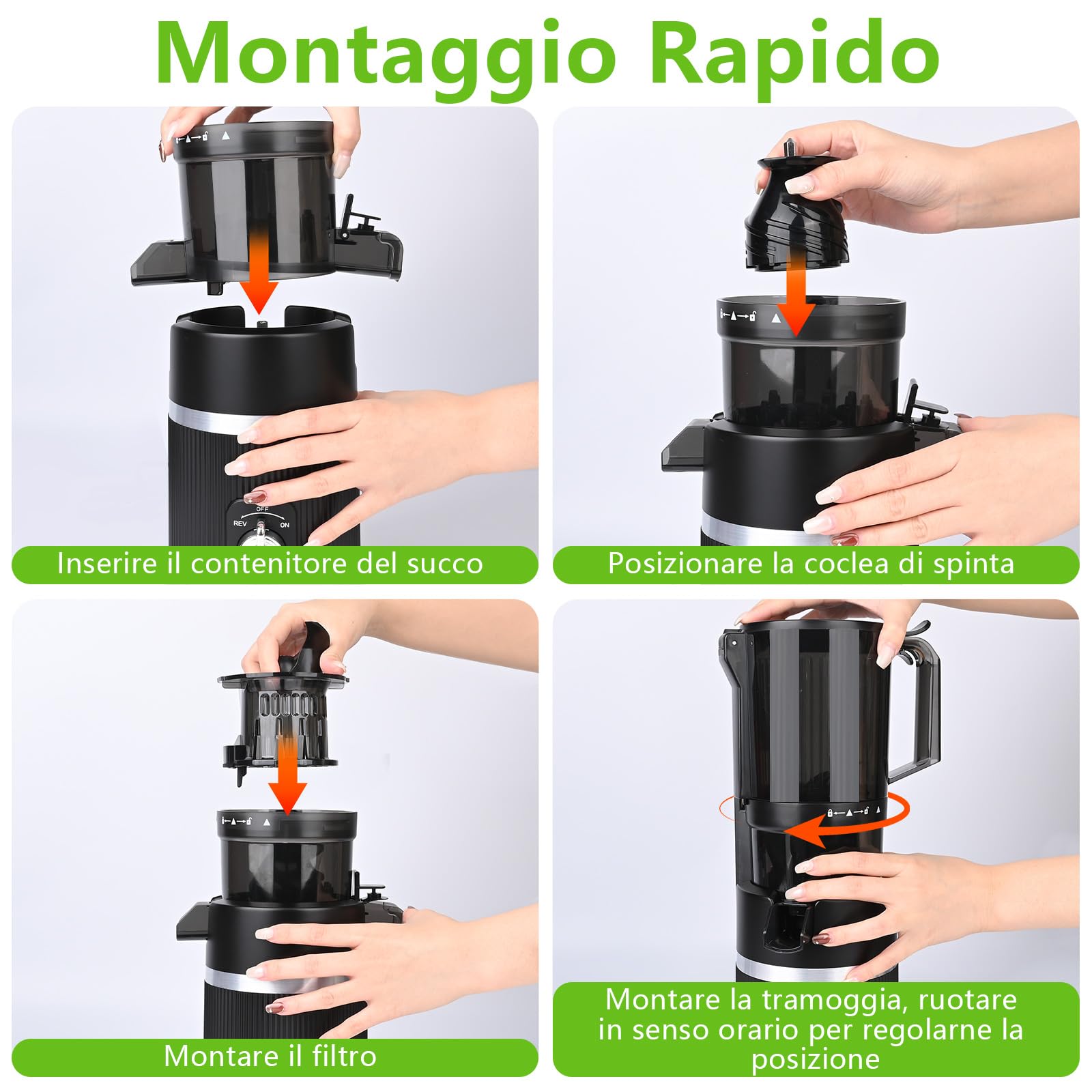 Estrattore Frutta e Verdura,Slow Juicer con Ampio Bocca da 112MM, Spremiagrumi Elettrico Professionale 200W con Funzione di Inversione,per Frutta e Verdura Intere,BPA Free, Estrattore di Succo