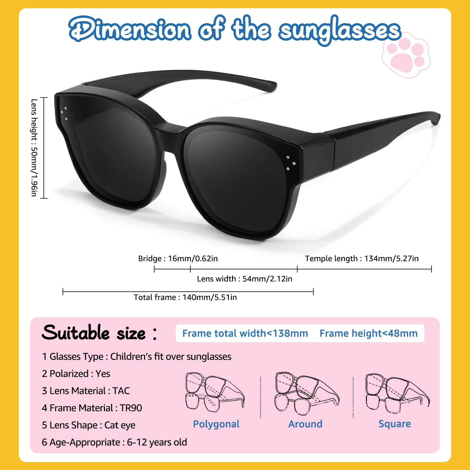 DreamCalf Polarized Kids Sunglasses Fit Over Glasses for Girls Boys Age 6-12 UV400 Protection