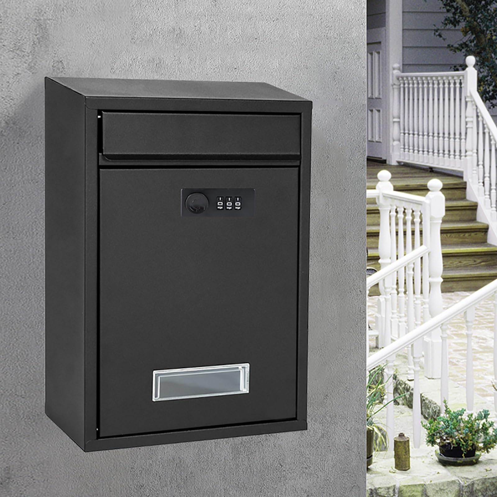 Email address, Creative Metal Mailbox with Password Lock, Simple and Durable, Suitable for Home, Company and Outdoor(Black)