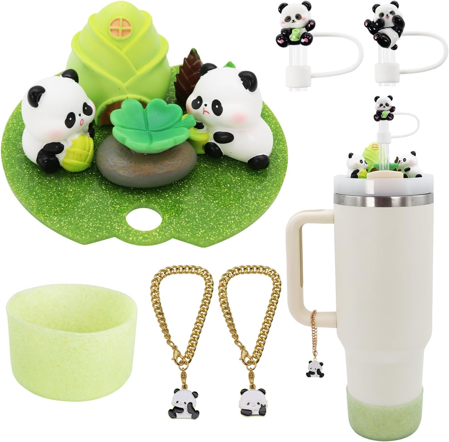 Cute Panda Stanley Cup Lid Accessories Set, Lid Topper Decoration