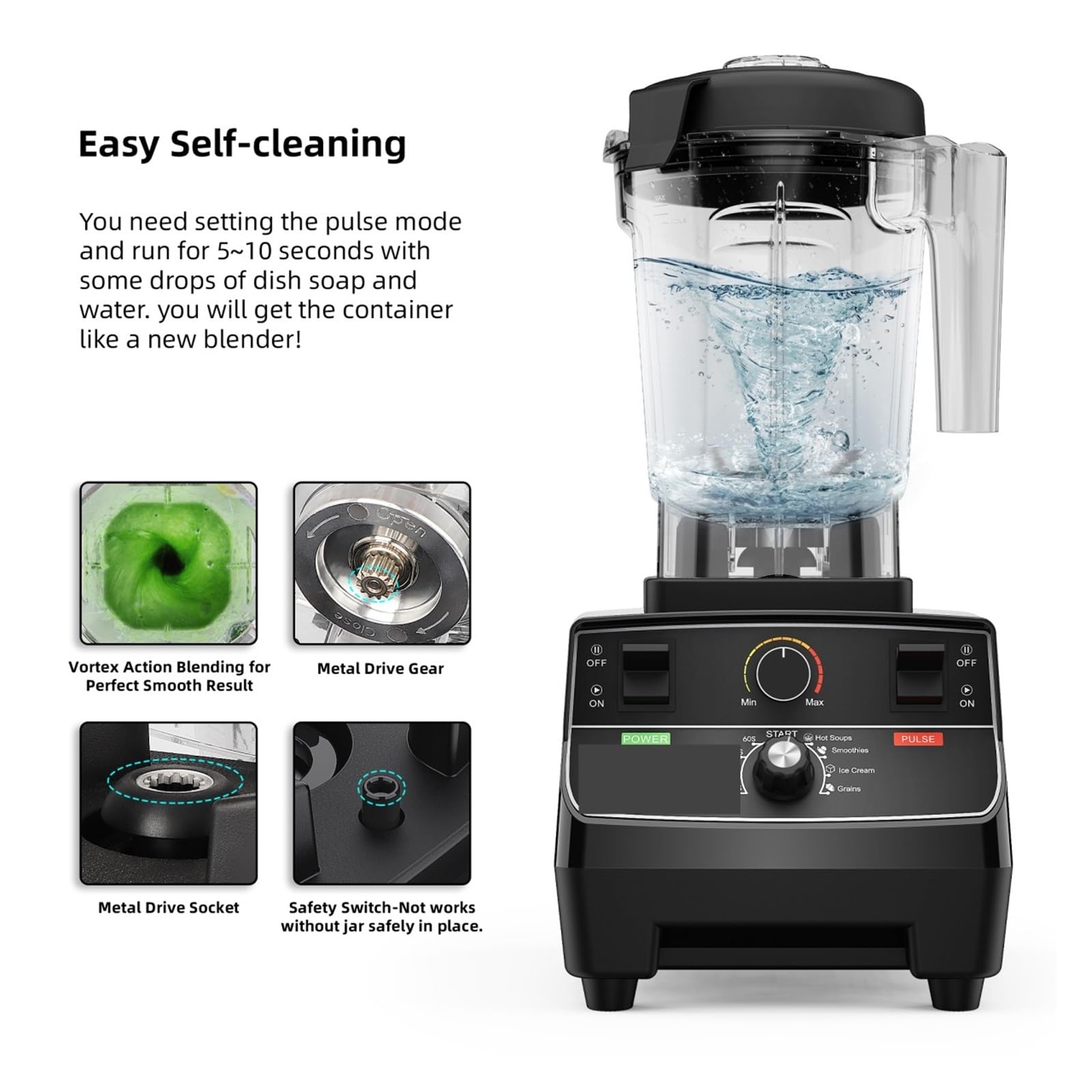Frullatore Professionale Pre-programmato Con Timer Intelligente Da 3 Pezzi 2200 W, Barattolo Rotondo 2 L, Spremiagrumi, Robot Cucina, Tritaghiaccio For Frullati Frullare Rapido Efficiente