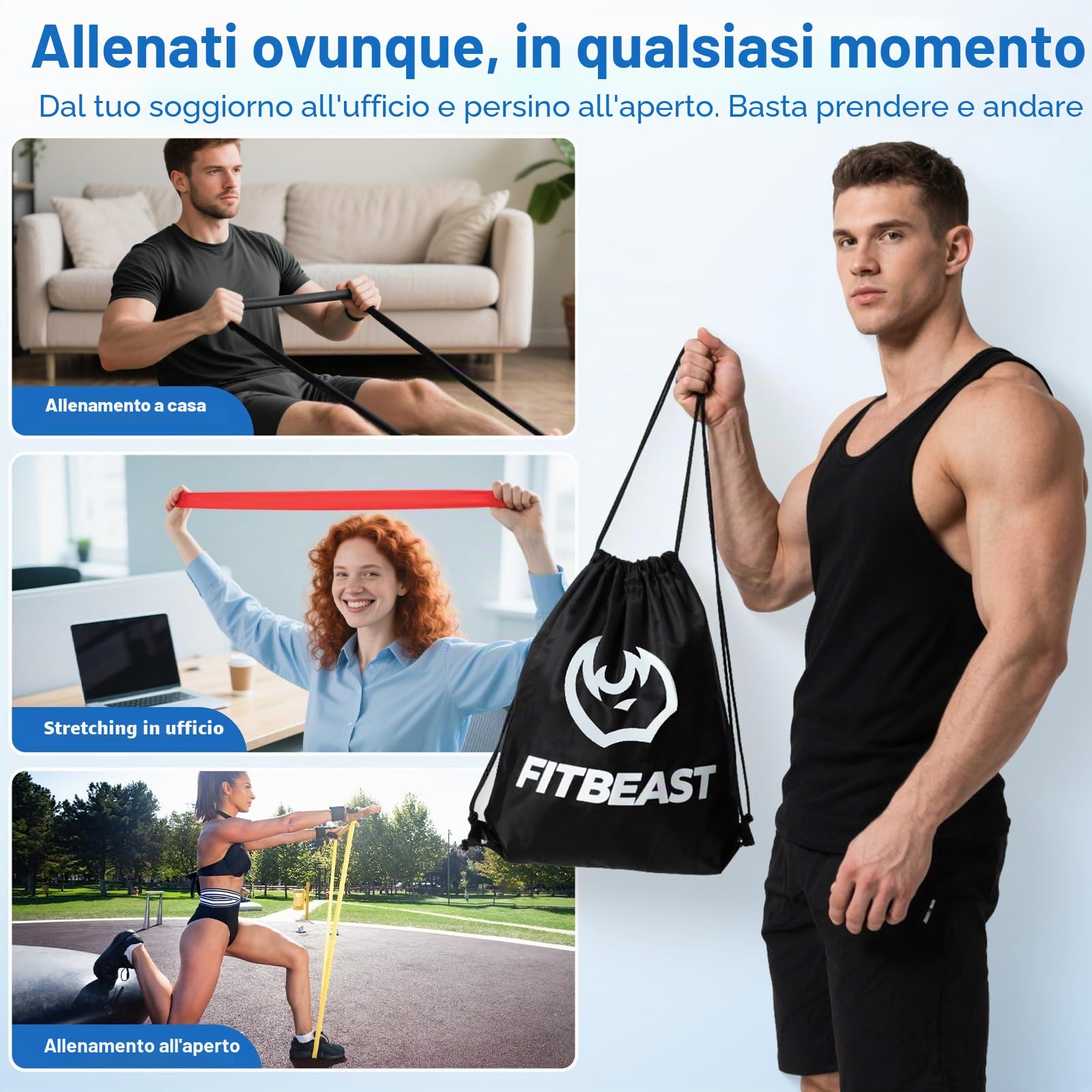 FitBeast Set di bande di resistenza, bande per esercizi e trazioni con guanti e ancoraggio per porta per allenamento della forza, allenamenti domestici