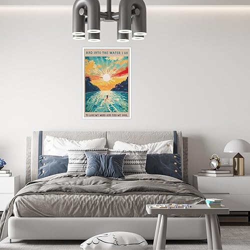 Miniatura 8 de Lienzo abstracto vintage con diseño de océano en el agua, I Go To Lose My Mind And Find My Soul Posters Sunrise Sunset Landscape Prints Pintura para