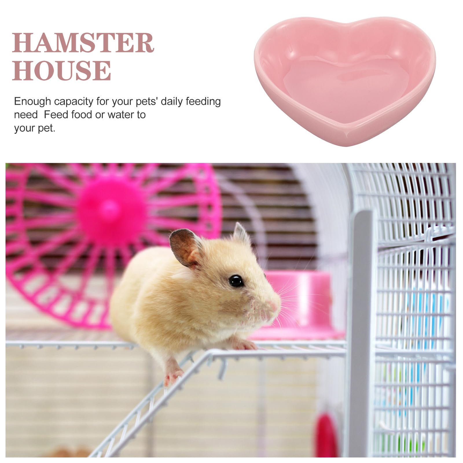 Bol pour Hamster en Céramique de Cœur Rose Résistant à l'usure Surface Lisse Accessoire pour Écureuils et Rats