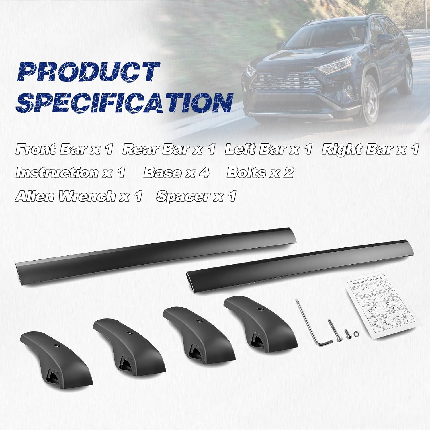 Roof Rack Cross Bars Luggage Carrier Compatible with Toyota Rav4 2013-2018, Maximum Load 200 lbs/90 kg, Suitable for roof Bags, roof Boxes, Bike Carriers, and Much More.