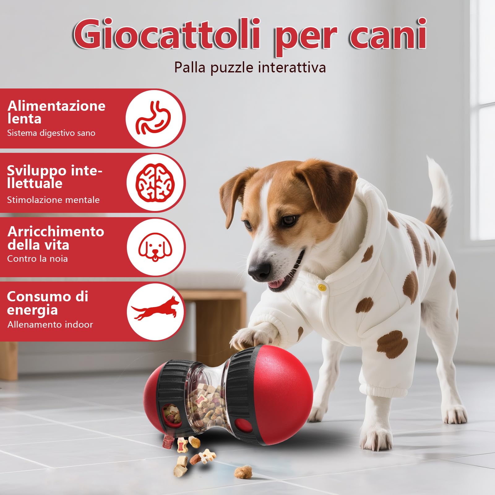 Dufuso Gioco di intelligenza per cani, mangiatoia lenta per cani che migliora la digestione, divertente gioco di occupazione per caniche distribuisce cibo - Rouge