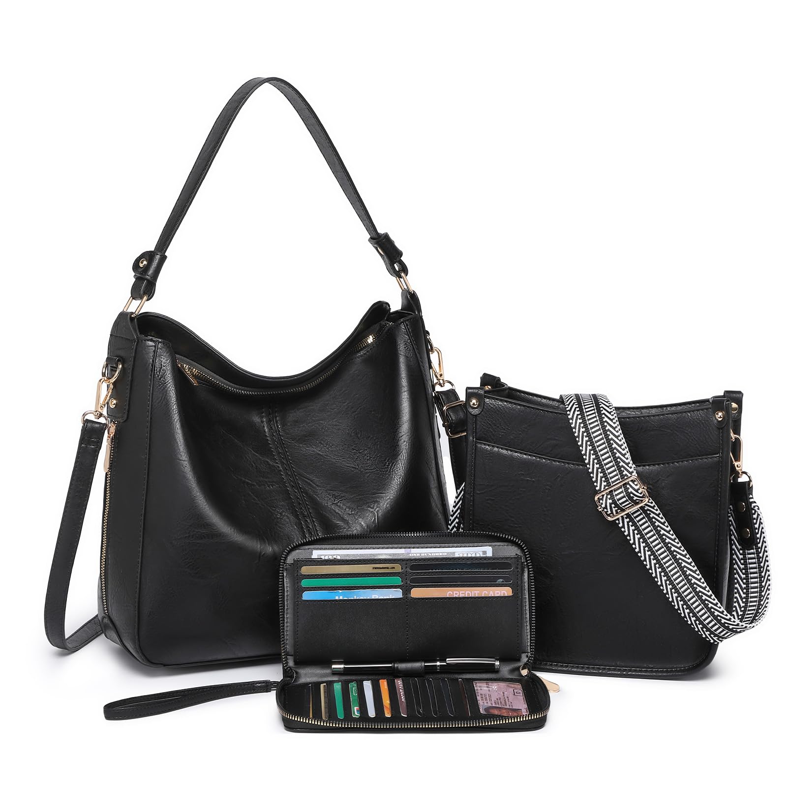 Purses for Women 3PCS, Crossbody Bags Set Large Leather Purse Shoulder Handbags with Wallet Adjustable Straps for Ladies Tote