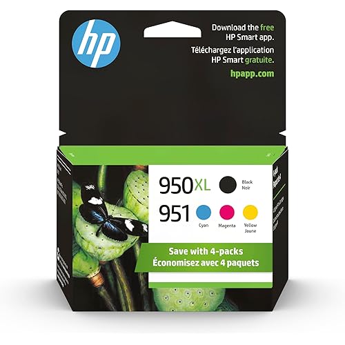 HP Original 951 Cyan, Magenta, Yellow / 950XL Black Ink Cartridges (4-Pack) | Works OfficeJet 8600 Series OfficeJet Pro 251dw, 276dw, 8100, 8600 Series | Eligible for Instant Ink | C2P01FN