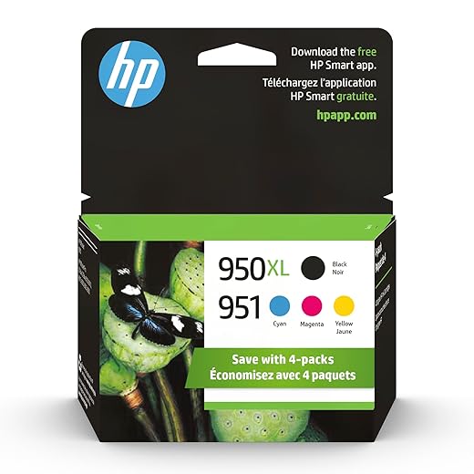 HP 951 / 950XL (C2P01FN) Ink Cartridges (Cyan Magenta Yellow Black) 4-Pack in Retail Packaging