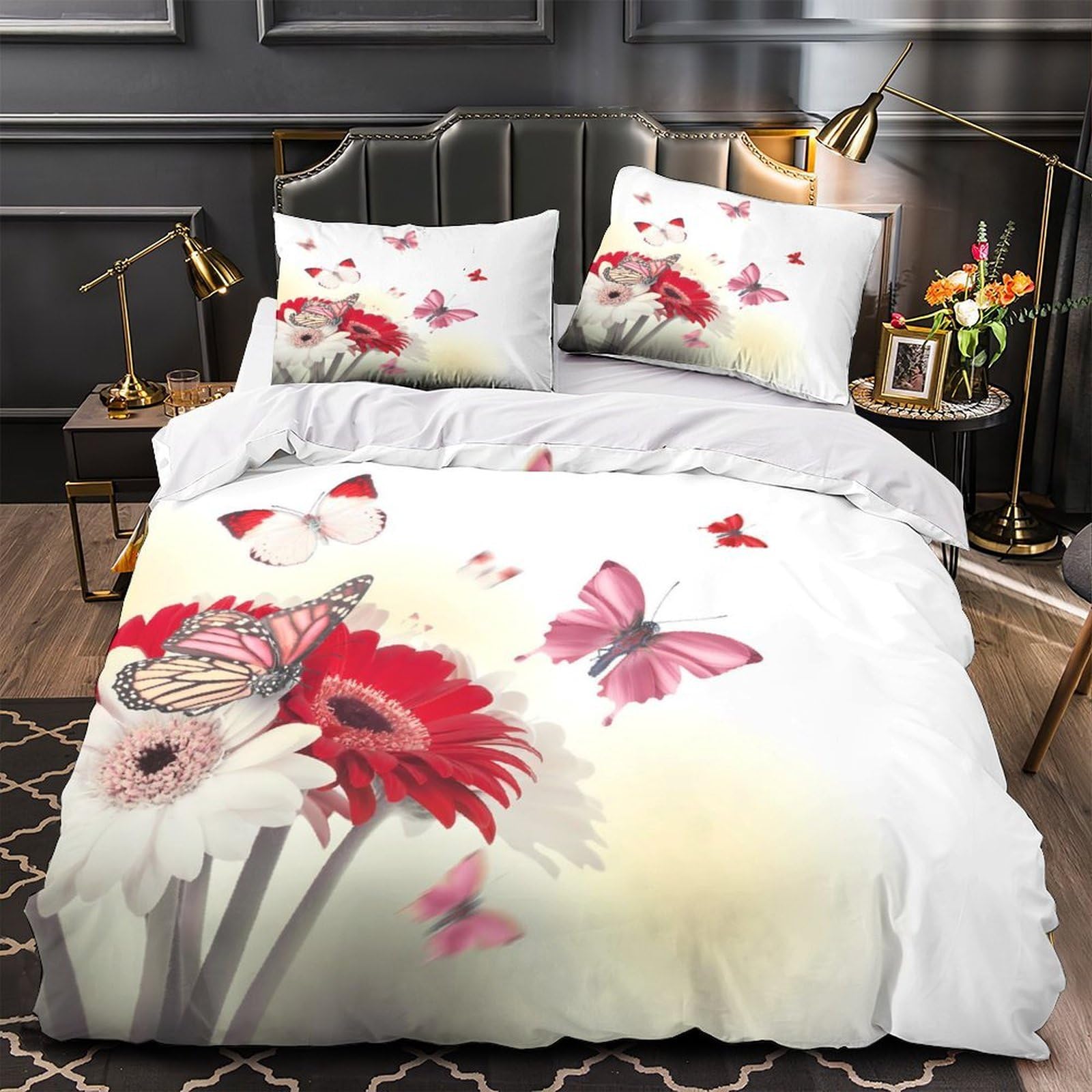 MMDASBVPE Butterflies in Flight Comforter Cover 3D Print Wrinkle-Resistant 3PCs Bed Linen Hidden Zipper Duvet Cover Extra Soft All Season for Teens Youth Adults Women Kids Boys Single（140x200cm）
