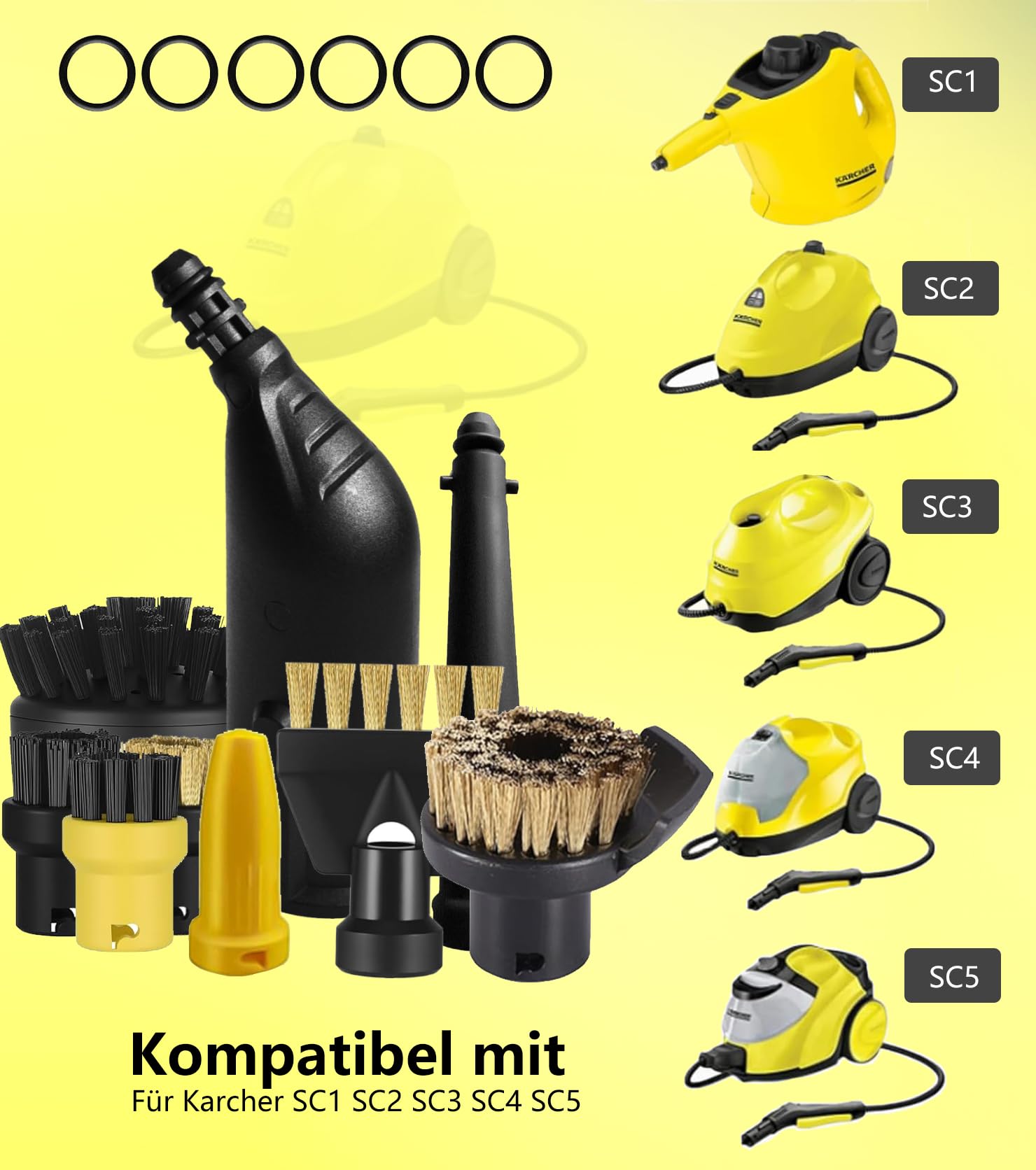 Lot de 15 accessoires pour nettoyeur vapeur Kärcher SC3 SC1 SC5 SC4 SC2,compatible Kärcher SC1-5 accessoires buse allongée buse incurvée, brosse ronde en laiton, brosse plate en laiton