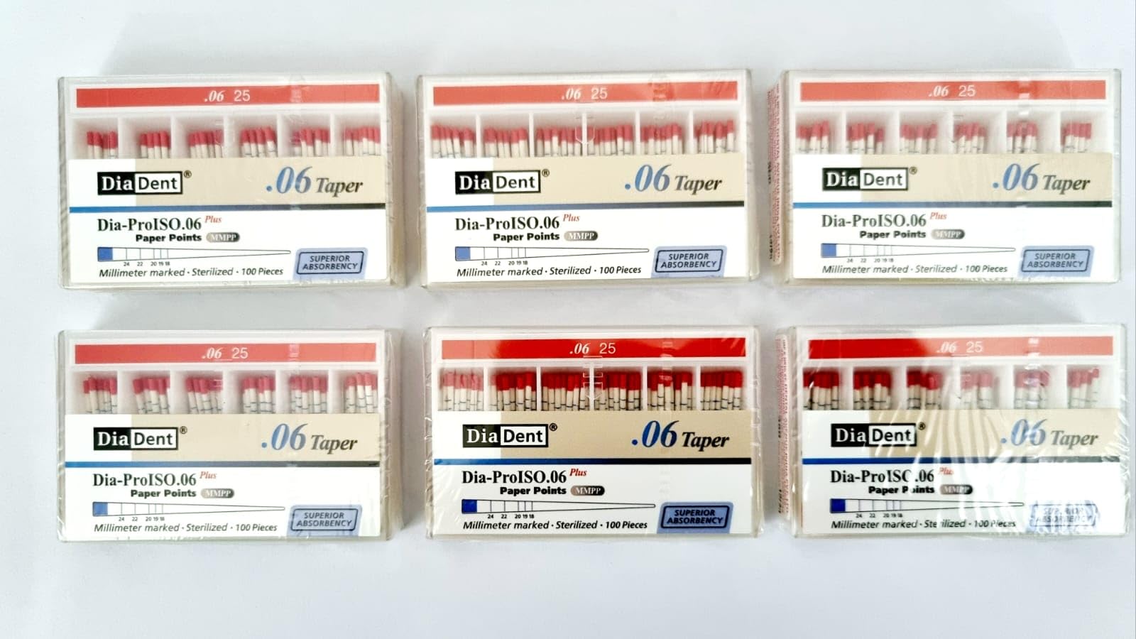 Diadent Absorbent Paper Point 6% No.25 Size Red | Packet of 100 Sticks | Diadent PP Point 6% Red - Box of 6 Packet