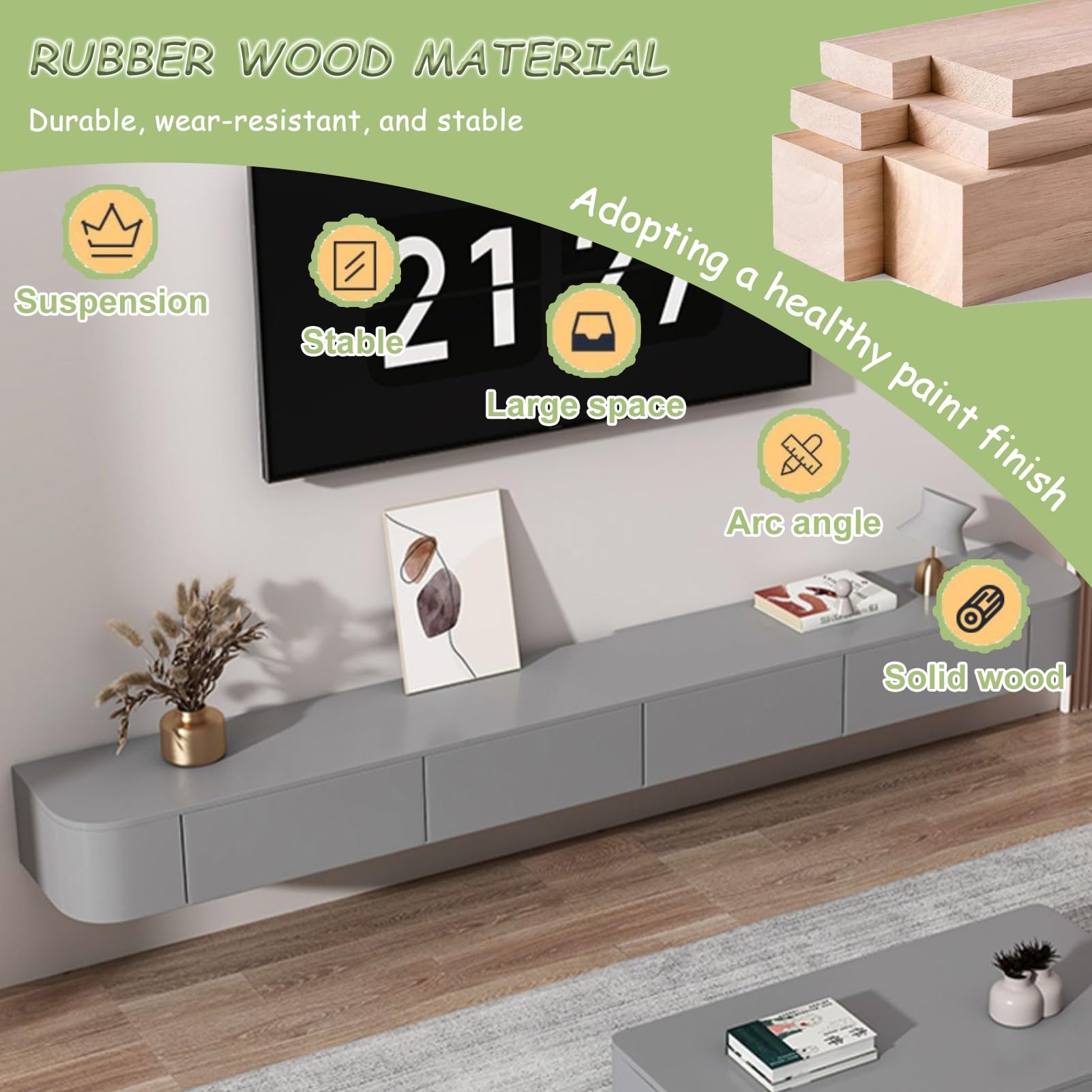 Mobile TV sospeso da parete, versatile centro di intrattenimento per soggiorno, elegante grigio lowboard con mensola salvaspazio 240 x 24 x 20 cm, design funzionale per case moderne
