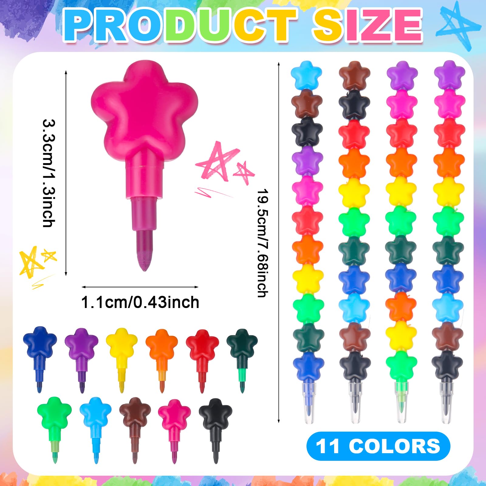 Sayglossy Stapelbare Buntstifte in 12 Farben und doppelseitiger Malkarte, 2025, Geschenk für Schüler, Geschenk für Lehrer, Großpackung für Schule, Klassenzimmer, 24 Sets