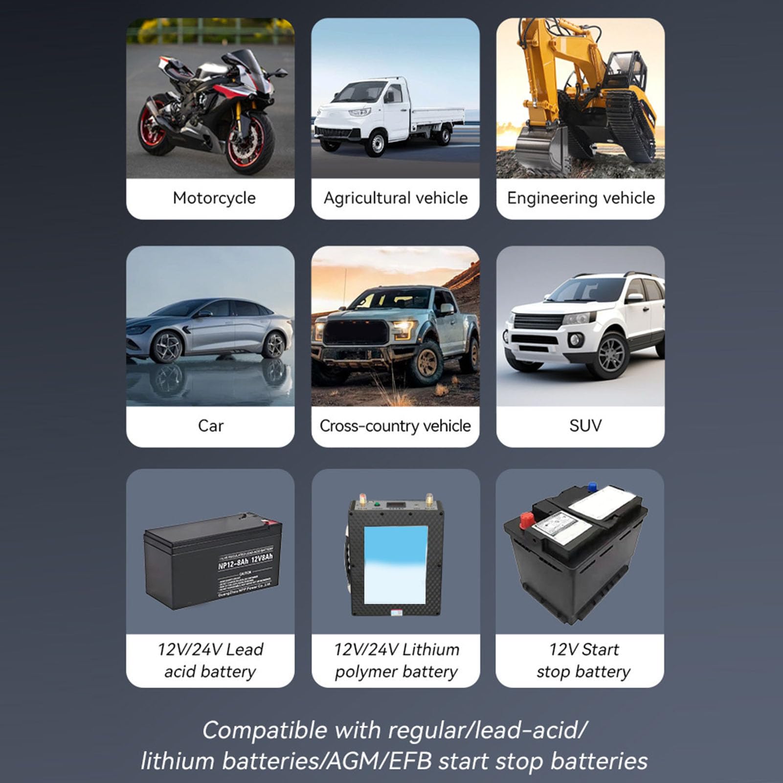 Luocute Caricatore della Batteria Dell'auto, Manutentore di Batteria Automatica Intelligente 400 W e Desolfator, Caricatore a Gocciolamento, Adatto Alla Barca per Falciatrice per (Spina europea)