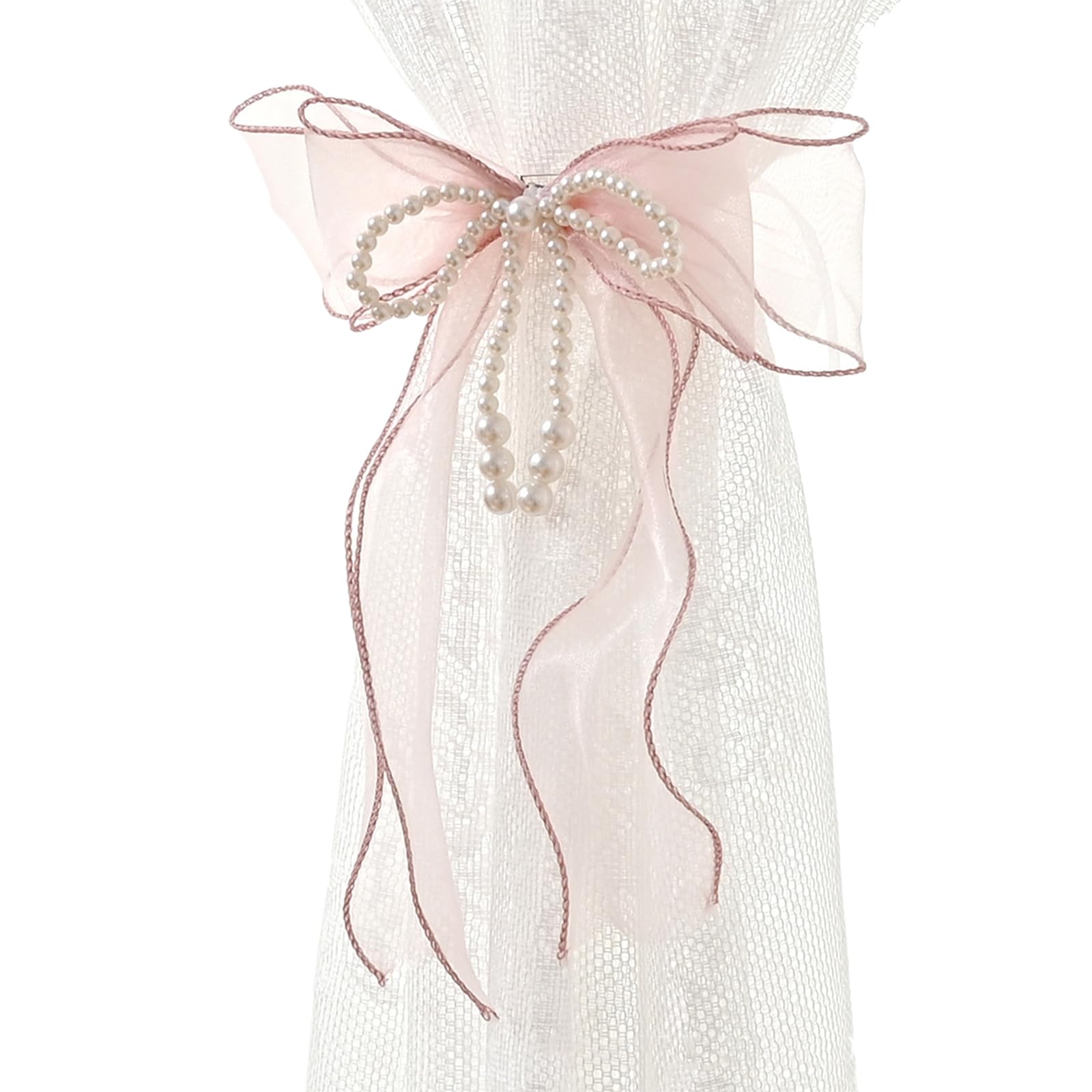 LiRRvb Of 2 White Bowknot Curtain Tiebacks with Beads for Styles and Functionality Decorative Tie Butterfly Holdbacks