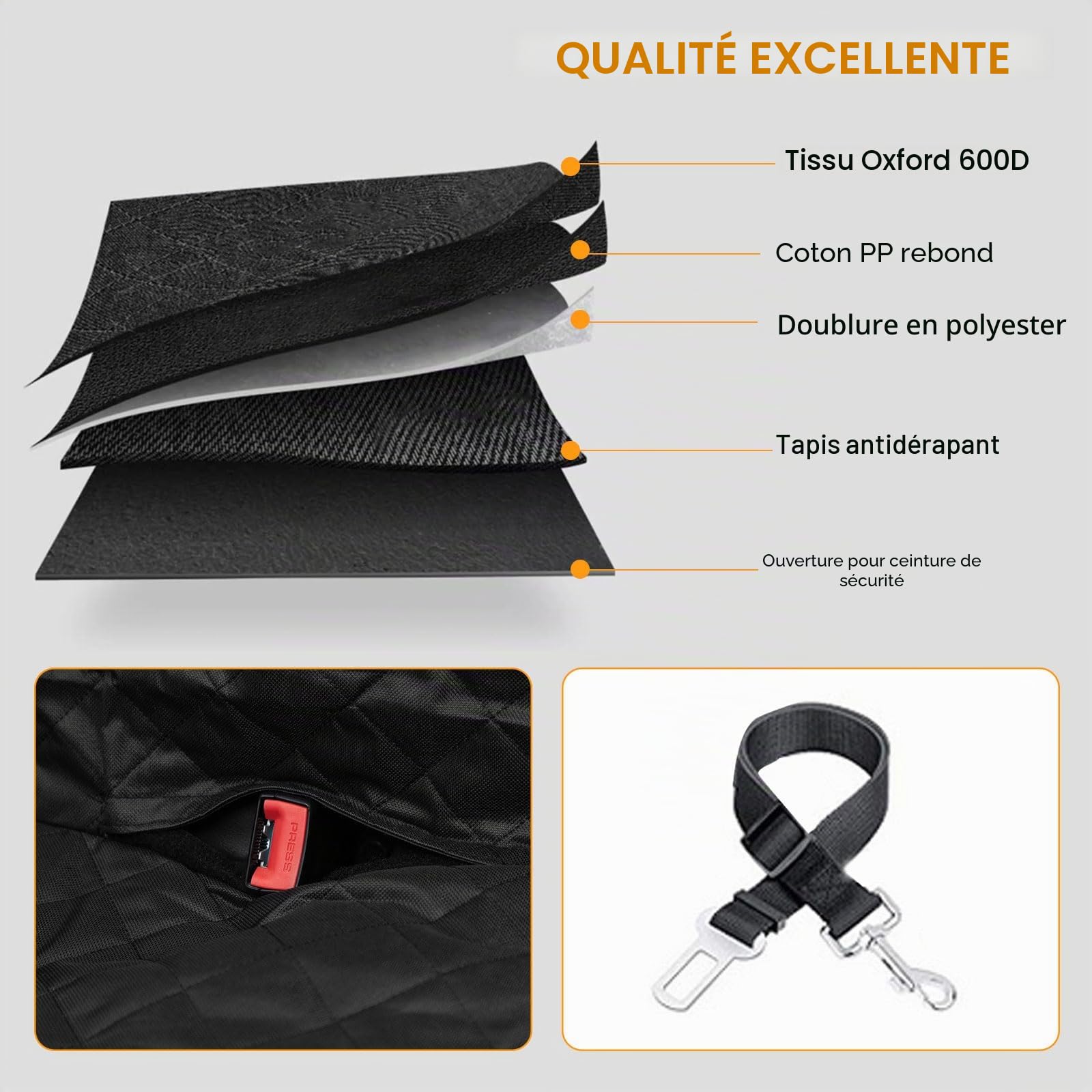 Protection Siège Voiture Chien, Housse de protection pour siège arrière de voiture, Couverture pour Chien siège arrière de voitures avec ceinture de sécurité pour toutes les Voitures, Monospaces, SUV