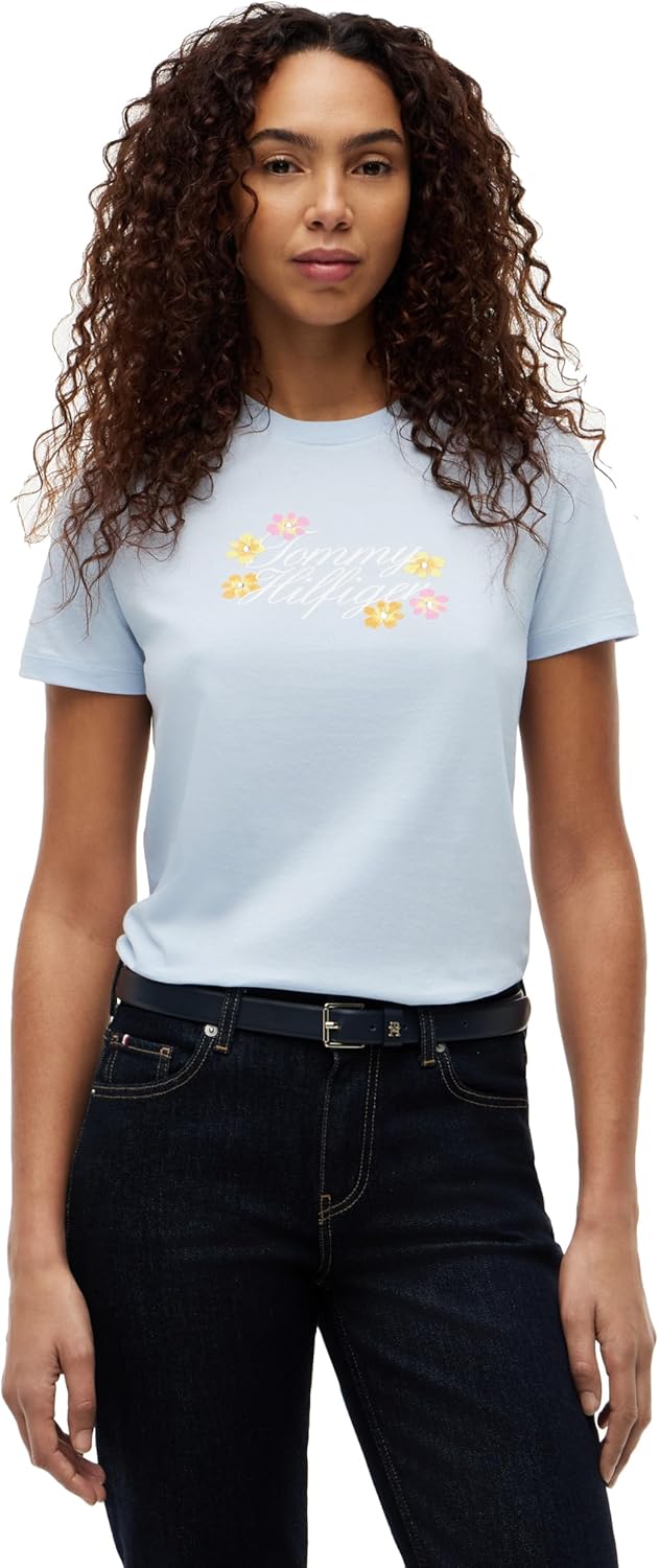 Tommy Hilfiger Women's Short Sleeve Cotton Graphic Logo Crew Neck T-Shirts