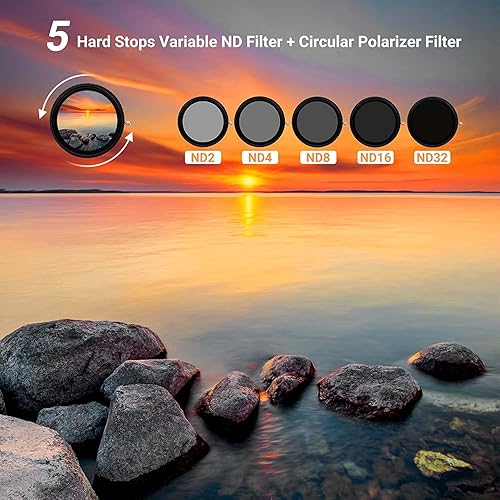 Miniatura 2 de PROfezzion 2 en 1 Filtro ND de 3.228in ND2-ND32 y filtro polarizador CPL, atenuador ajustable de densidad neutra variable con 5 paradas duras para