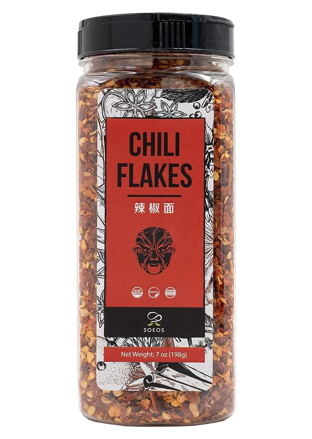 Soeos Fiocchi di peperoncino, 198 g, scaglie di peperoncino rosso medio caldo, essiccato e schiacciato, polvere di peperoncino premium per pizza, zuppa, frutti di mare e pasta