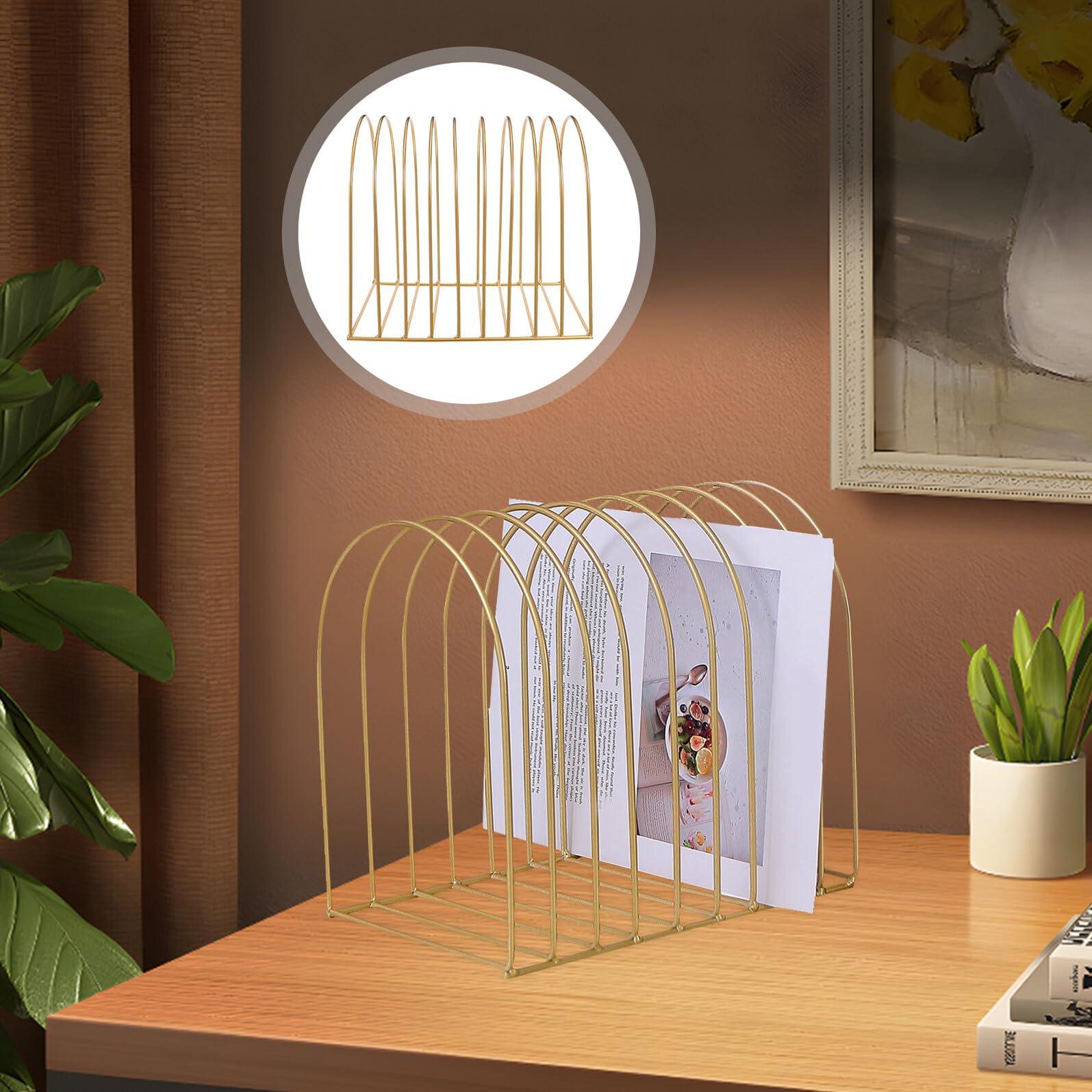 Libreria da Scrivania in Metallo Resistente Salvaspazio Design Semicircolare Dorato, Scaffale Multiuso Compatto per Ufficio e Studio, Organizzatore Mobile per Piccoli Spazi
