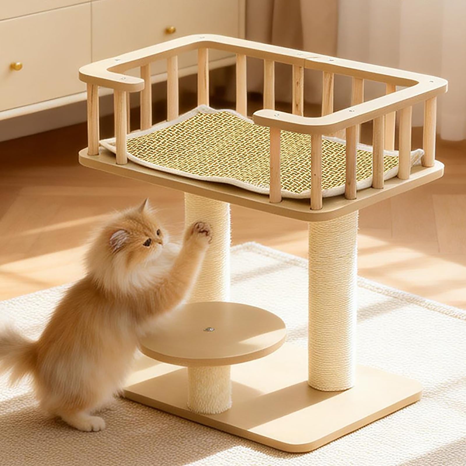 Piccolo Tiragraffi per Gatti, Stazione Gioco per Un Gatto con Piattaforma Rialzata E Tiragraffi, Torre Attività Compatta per Gatti E Gattini Da Interno