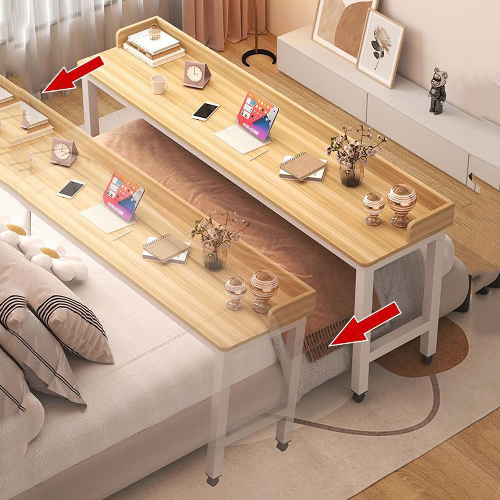 Le Bureau de lit à roulettes – Chariot roulant pour ordinateur portable pour la maison, le chevet et le canapé – Table de lit à hauteur réglable pour un travail pratique et une étude