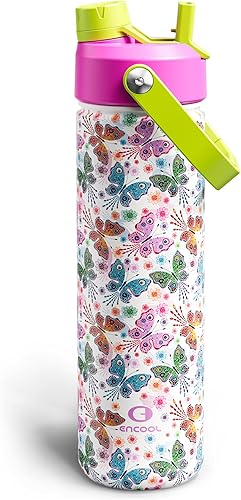 Miniatura 120 de ENCOOL Botella de agua aislada con popote, de acero inoxidable, a prueba de fugas, sin BPA, al vacío de doble pared que se mantiene fría durante 24