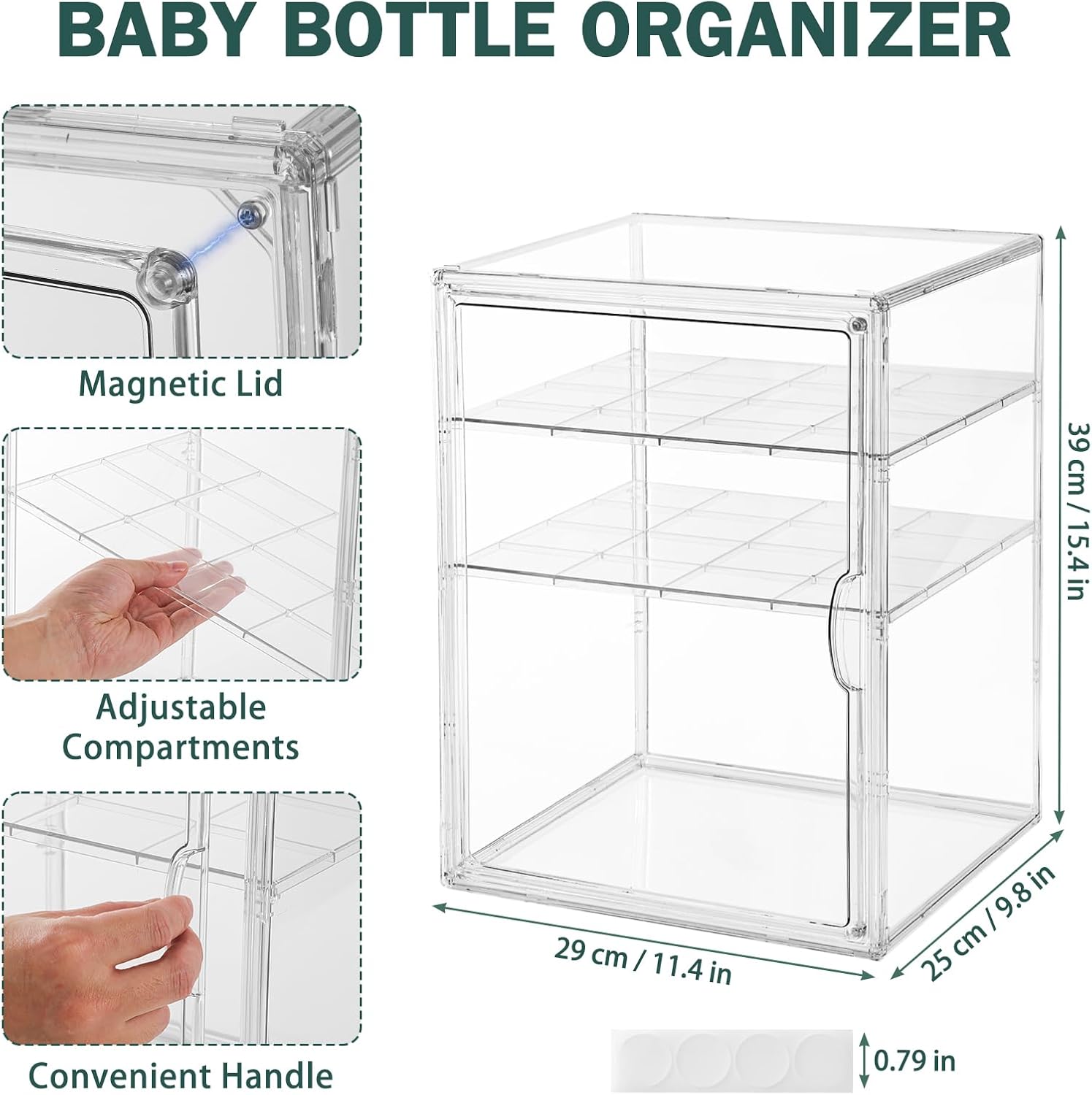 Baby Bottle Organizer, 3 Tiers Acrylic Bottle Storage Organizer Container, Clear Plastic Bottle Station Organizer with 2 Adjustable Dividers for Kitchen Countertop, Bathroom, Cabinet, Vanity