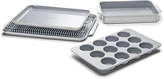Nonstick Ceramic Bakeware Set (5 Pieces) - Baking Sheets, Assorted Baking Pans & Storage - Aluminized Steel Body - Non Toxic, PTFE & PFOA Free - Gray