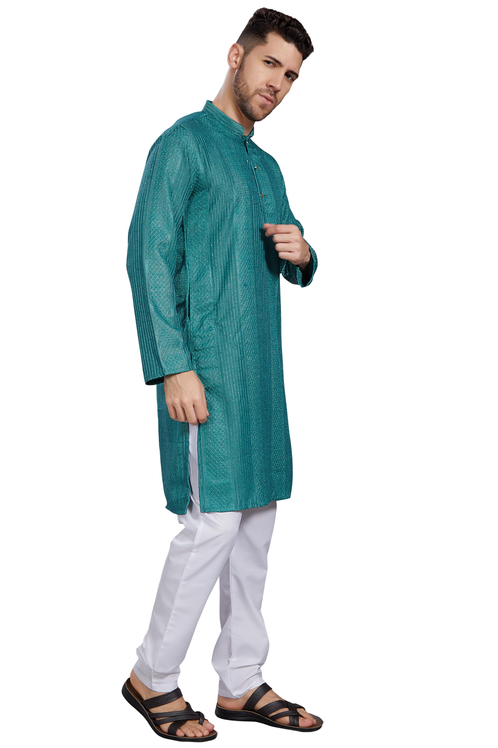 Divisive Men's Thread Embroidered Cotton Blend Only Slim Fit Kurta (Dkrt772_Xxl_Turquoise)