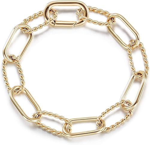 CIUNOFOR Pulsera de alambre de cable relleno de oro de 14 quilates para mujer, 7.8 pulgadas, cuerda de torsión clásica, pulsera entrelazada