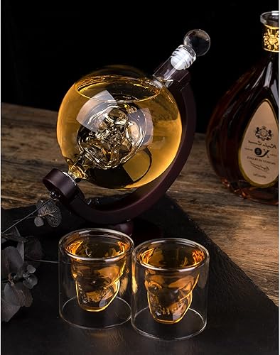 Juego de decantador de whisky de cristal Skull Globe para licor, vodka, regalos para hombres