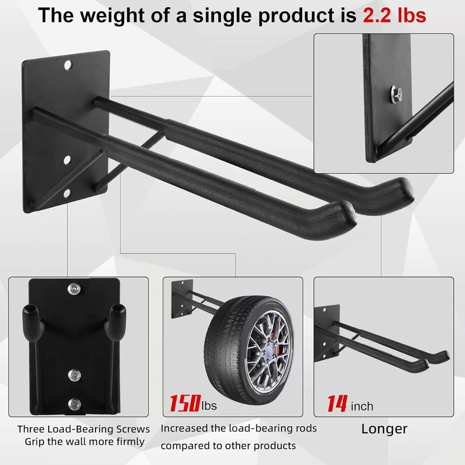 RIZGHWOY Ganci da Garage Resistenti,Supporti con Base Larga for | Metallo Antiruggine, estremità Piatta Salda, Supporto da Parete per Attrezzi