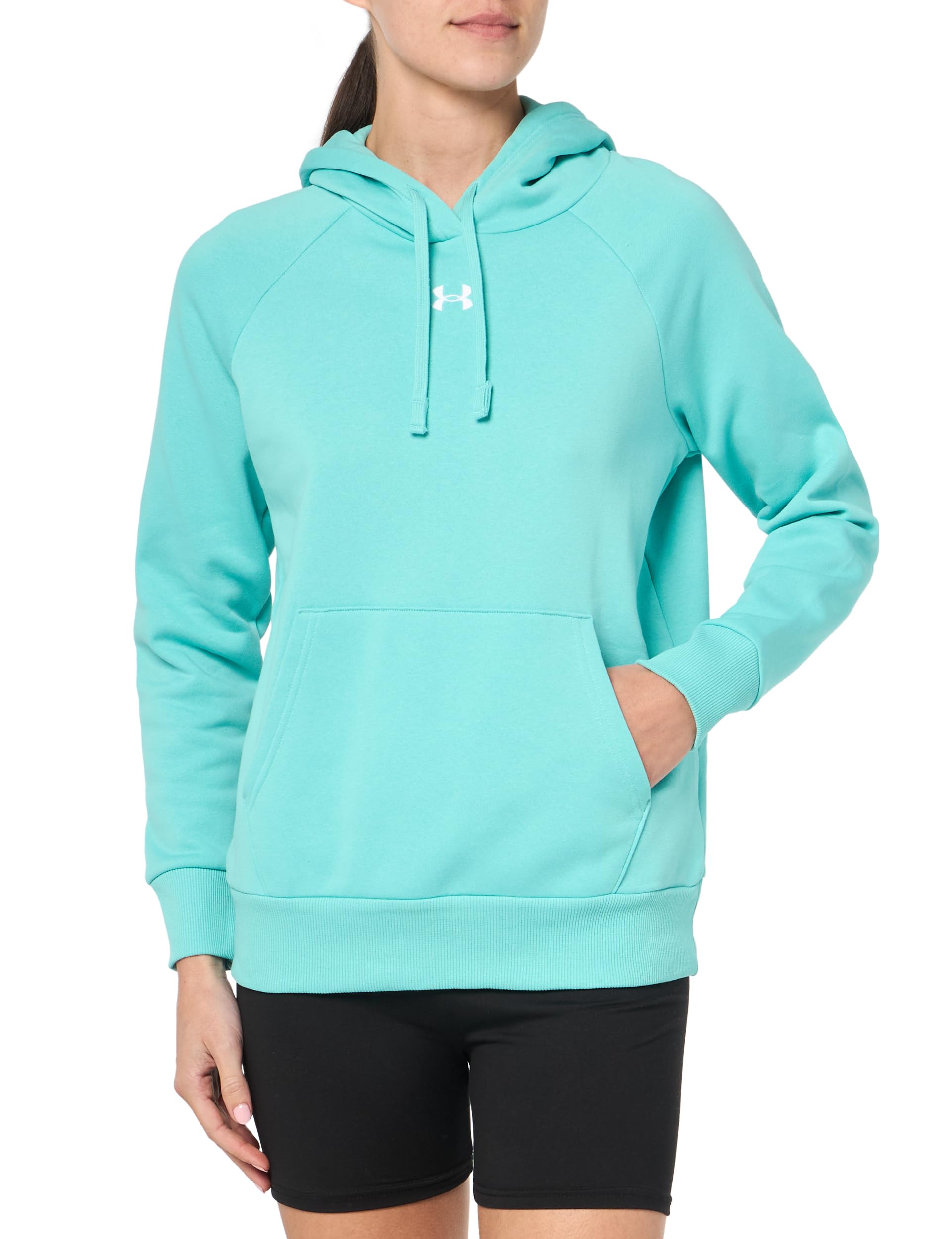 Under Armour Women's Rival Fleece Hoodie Pull-On Hooded Sweatshirt, Radial Turquoise, S