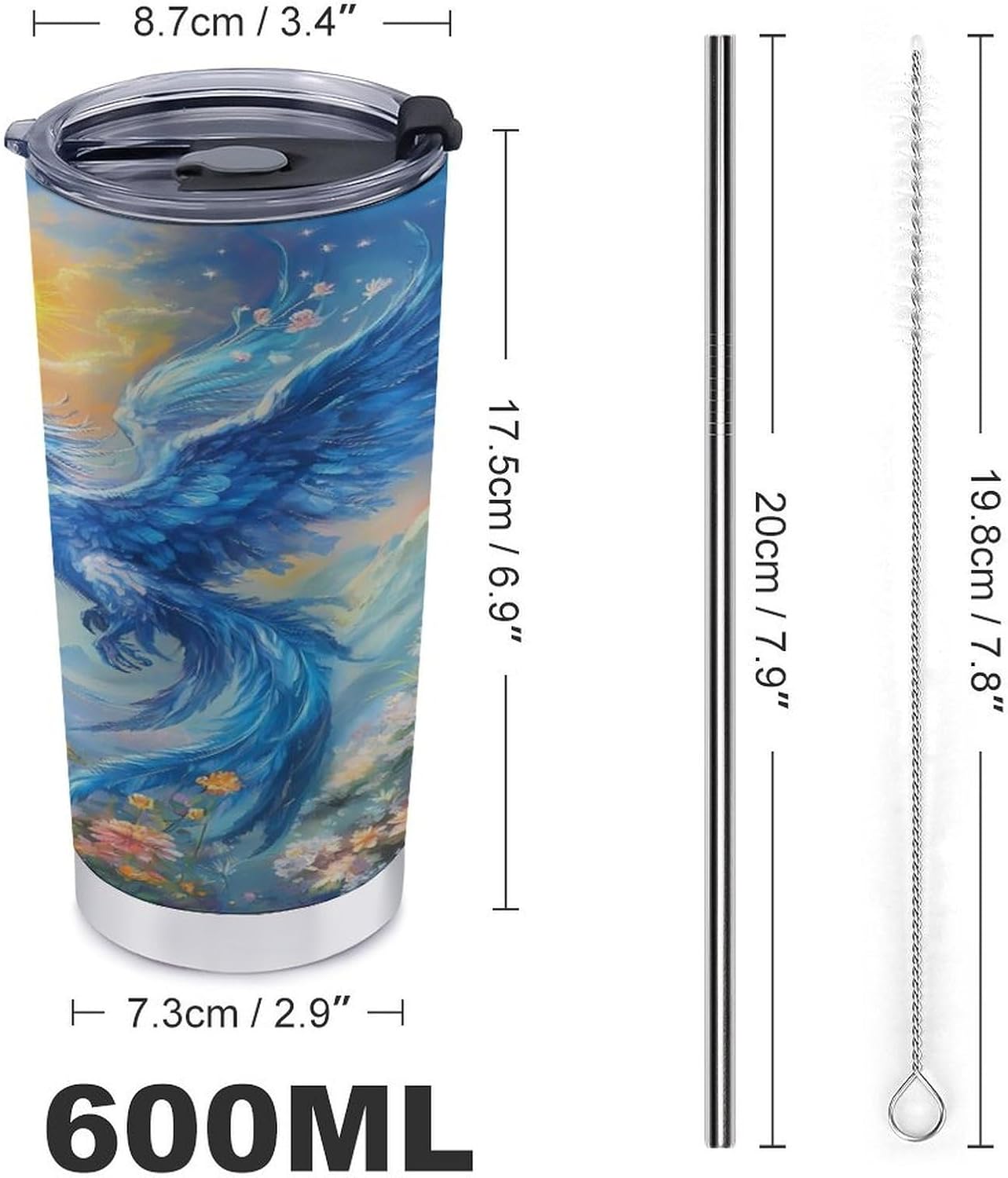 Phoenixes Travel Coffee Mug Stainless Steel Insulated Tumbler Water Bottle Tea Cup for Home Office