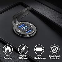 Vista 2 de [Metal Shell] 12V USB Outlet Dual QC 3.0: Qidoe Aluminum Socket 12 Volt Motorcycle USB Outlet with LED Voltmeter Button Switch Waterproof 12 V Car