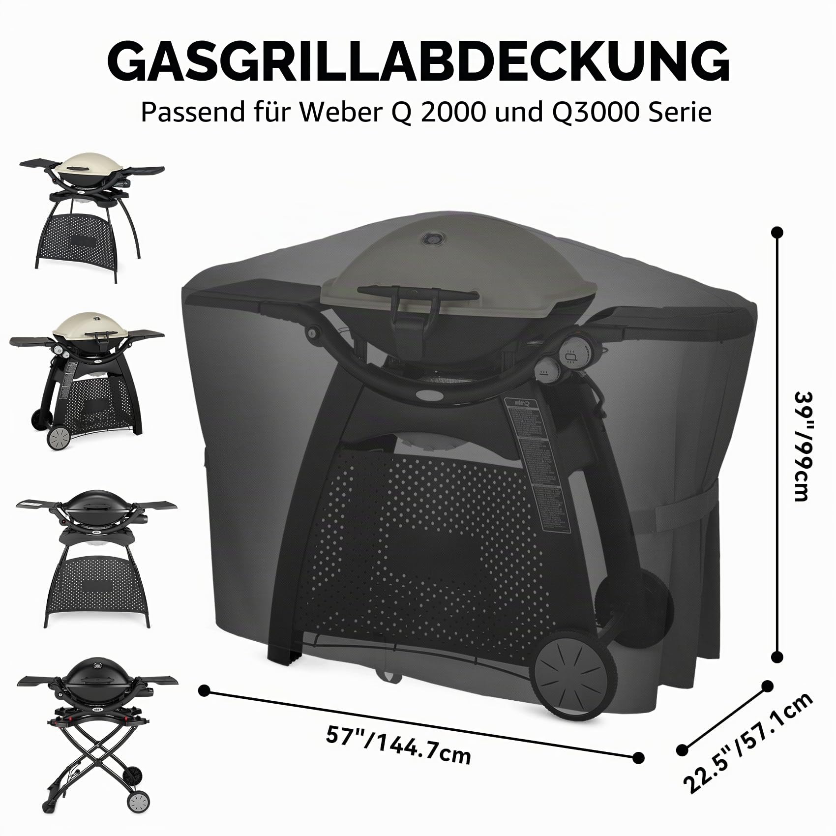Onlyfire Grillabdeckung für Weber Q 2000/3000 Gasgrill, Wetterfest Grill Abdeckhaube, 600D, BBQ Abdeckung, Abdeckplane Grill Wasserdicht
