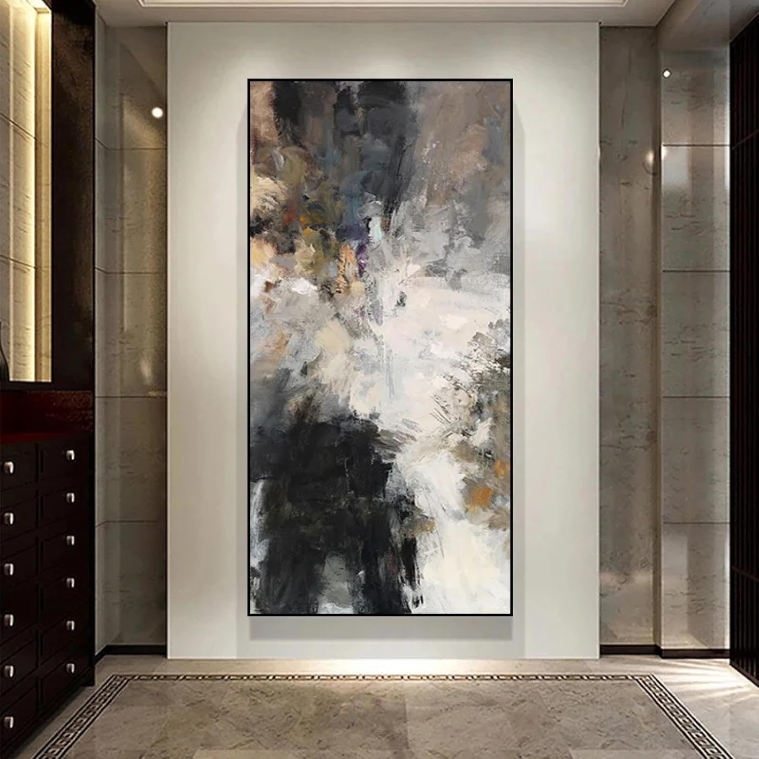 KQZVCU Black and White Canvas Wall Art Abstract Wall Paintings Bedroom Modern Posters Prints Pictures Room Decor 90x180cm With Frame