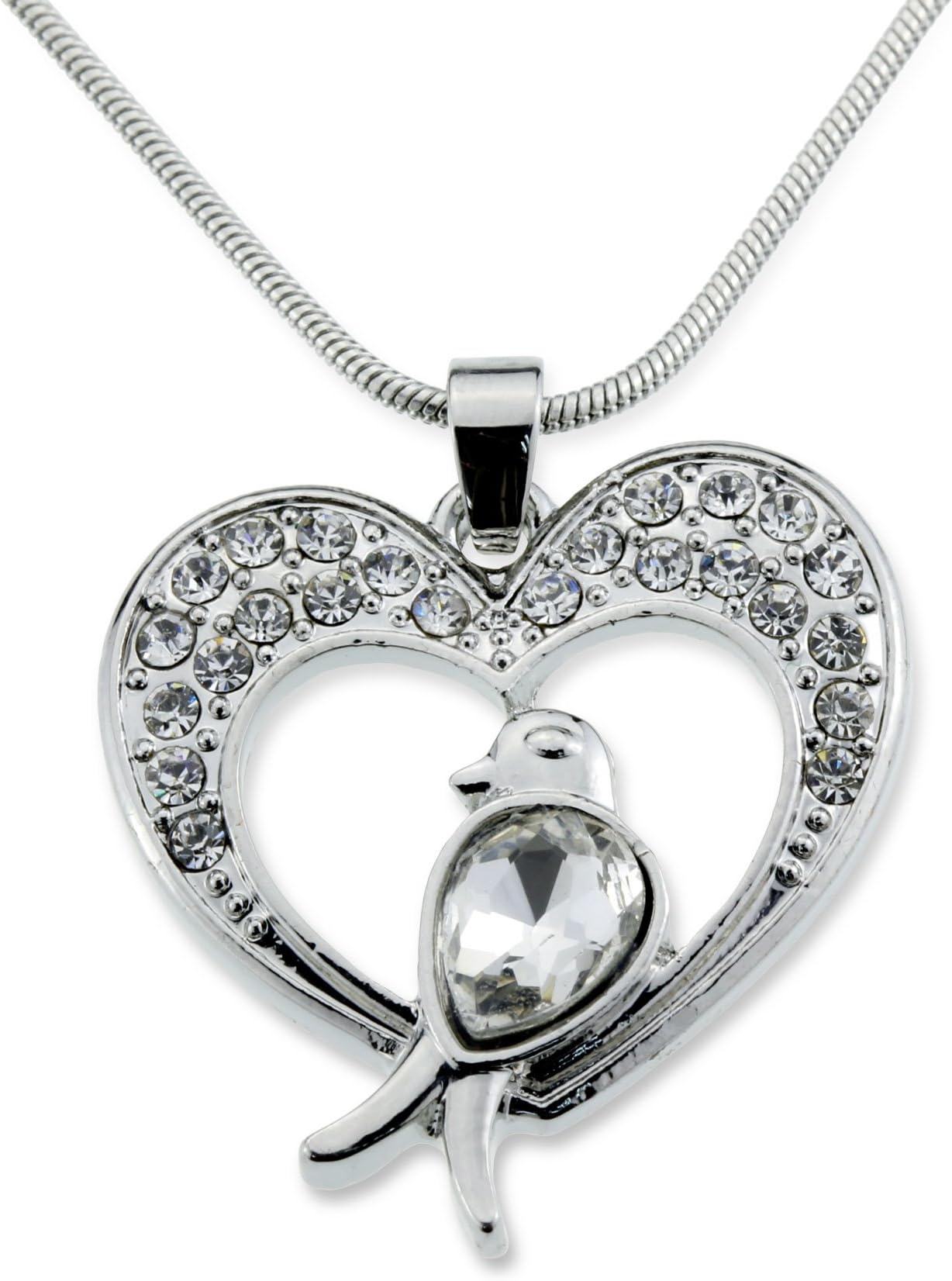 Silver Crystal Open Heart Necklace Unique Sparkling Design Woman Jewelry for Mothers Day