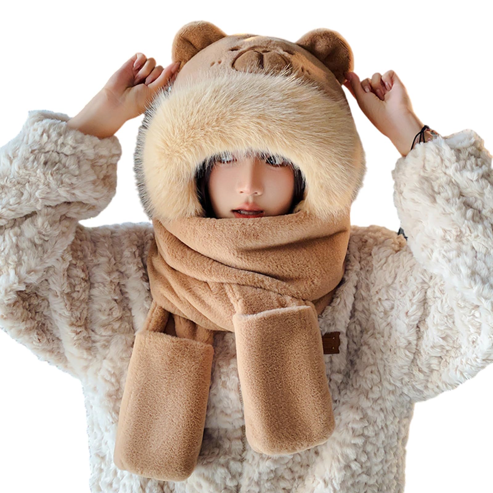 Capybaras en fourrure de dessin animé avec écharpe bonnet gants hiver