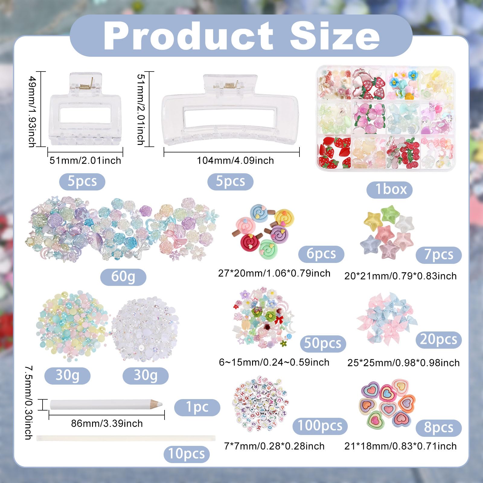 FREEBLOSS Set di 10 pinze per capelli fai da te 2 misure rettangolo trasparente acrilico con perline alfabeto stella lecca-lecca barocco per creativi fatti a mano favori festa