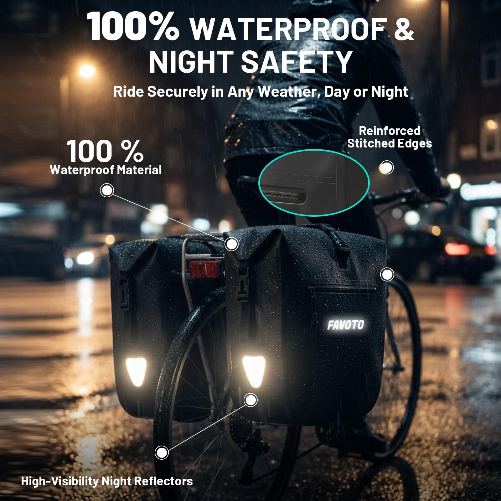 Favoto wasserdichte Fahrradtaschen für Gepäckträger, 24L*2