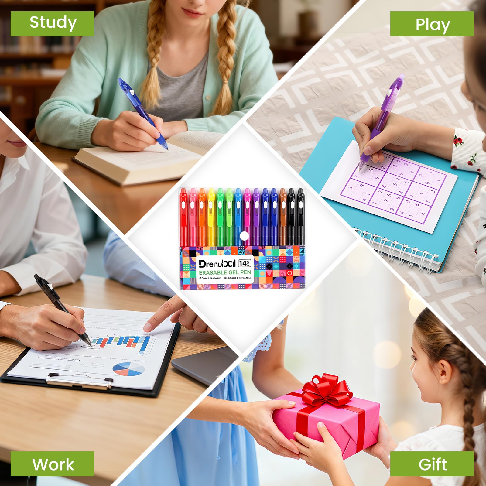 14 Colors Retractable Erasable Gel Pens Fine Point Assorted Color Inks for Drawing Writing Office - Gift Set — view 3